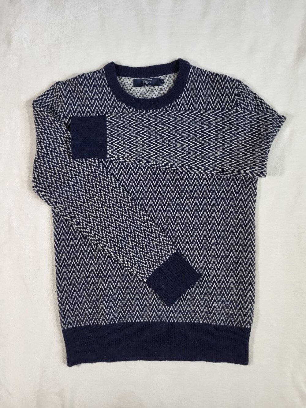 J Crew Navy and White LambsWool Sweater - Size Small